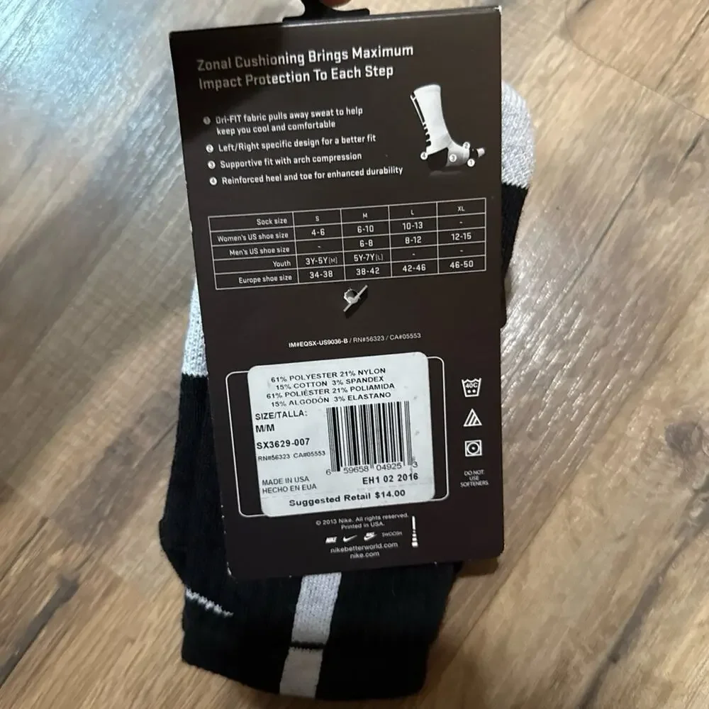 2013 Nike Elite Cushioned Basketball Dri-Fit Black White vintage Crew Socks